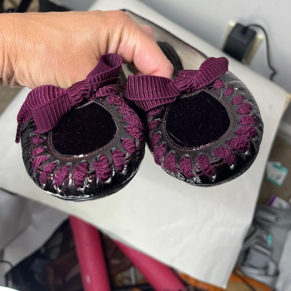 Maloles Zoe Ballet Flat in Plum Patent Sz 38 Made in Spain Ribbon Bow Detail - Picture 9 of 12